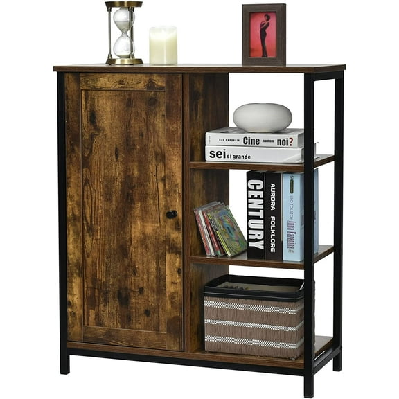 GLACER Industrial Style Floor Cabinet, Multifunctional Floor Storage Cabinet with Adjustable Shelf, Ideal for Living Room, Dining Room, Kitchen or Entryway, 27.5 x 12 x 32 inches (Rustic Brown)