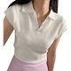 thumbnail image 2 of Camisas de punto de manga corta para mujer, cuello vuelto, Color puro, blusa adelgazante para mujer, Top para viajes de la vida diaria, 2 of 8