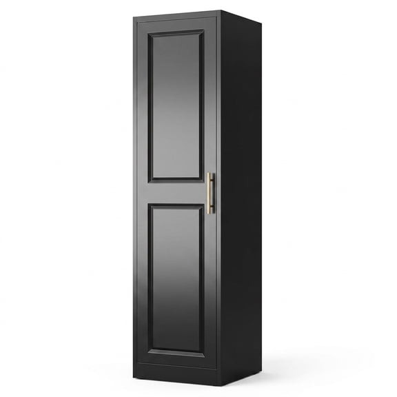 71" Tall Narrow Storage Cabinet with 5 Shelves, Slim Pantry Cabinet with Door, Black Metal Kitchen Bathroom Organizer for Home