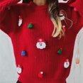 thumbnail image 5 of Gibobby Suéter de Navidad Mujer Cuello Redondo Suéter de punto de manga larga con cuello redondo decorado con Papá Noel lindo para mujer (Rojo, M), 5 of 5