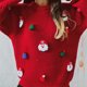 thumbnail image 5 of Gibobby Suéter de Punto Navideño Suéter de punto de manga larga con cuello redondo decorado con Papá Noel lindo para mujer(Rojo,XG), 5 of 5