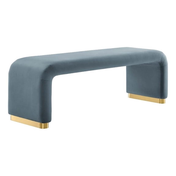 Bowery Hill 60" Performance Velvet Waterfall Long Bench in Brass Cadet Blue