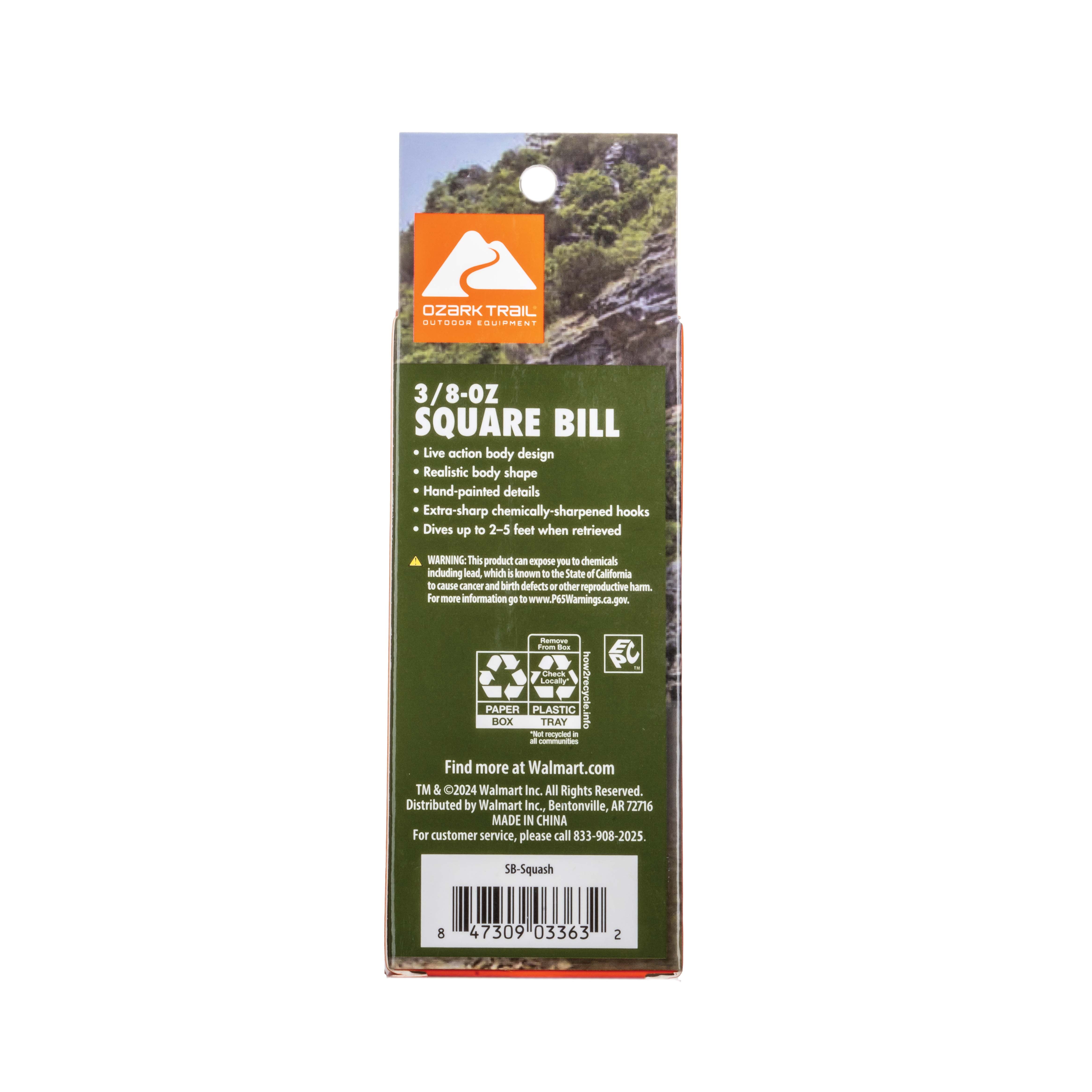 (2 pack) Ozark Trail Freshwater Squarebill Fishing Lure, Squash, 3/8 oz