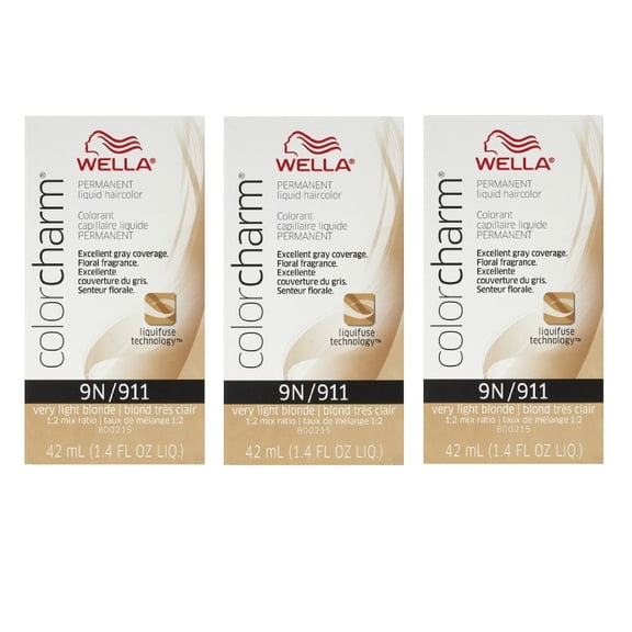 WELLA COLOR CHARM, HAIR COLOR Permanent Very Light Blonde Liquid Hair HC-L911/9N (3 Pack)