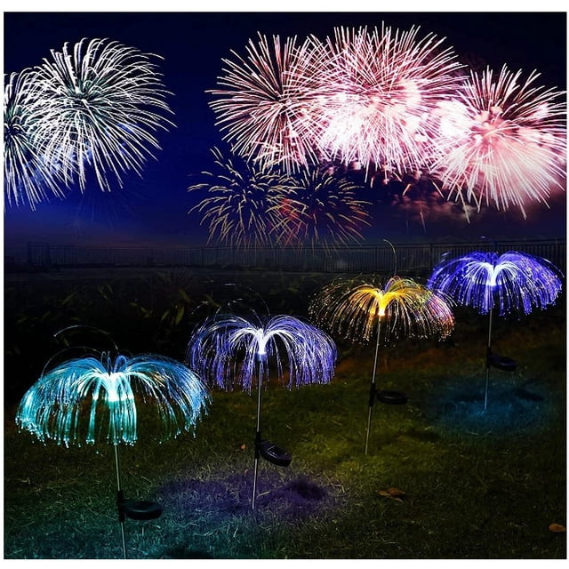 Lámpara solar de medusas, decoración navideña para jardín, lámpara solar de fuegos artificiales de colores