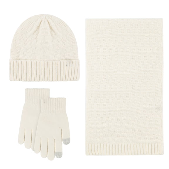 JJHGVB 3 Pcs Hat Glove Scarf Winter Sets Thickened Hats Gloves Scarf Set Snow Knit Cap Thermal Knit Combo Gifts Thick Warmer Scarf Thick Warm Sets Winter Sets For Women A1-White One Size