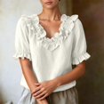 thumbnail image 5 of Summer Sales Womens Summer Tops Work‑Style Ruffled V‑Neck Pleated Short Sleeve Loose‑Fit Blouse Oversized Tshirts for Women Under 12$, 5 of 8
