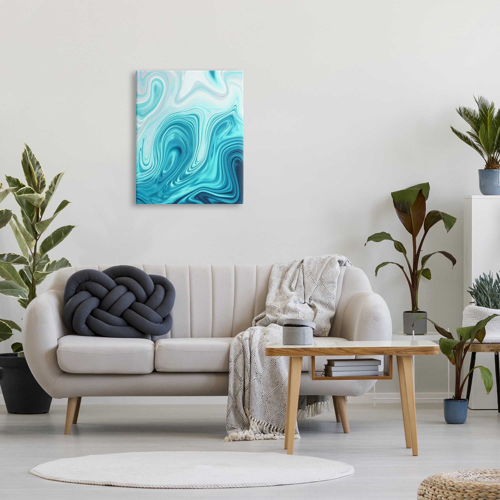 Stupell Industries Blue Abstract Ripples Abstract Painting Gallery Wrapped Canvas Print Wall Art, 24 x 30