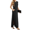 thumbnail image 4 of Siilsaa Summer Dresses for Women Women's Summer Casual Loose Short Sleeve Long T Shirt Dress Split Maxi Beach Sundress Travel Vacation Outfits Black,M, 4 of 5