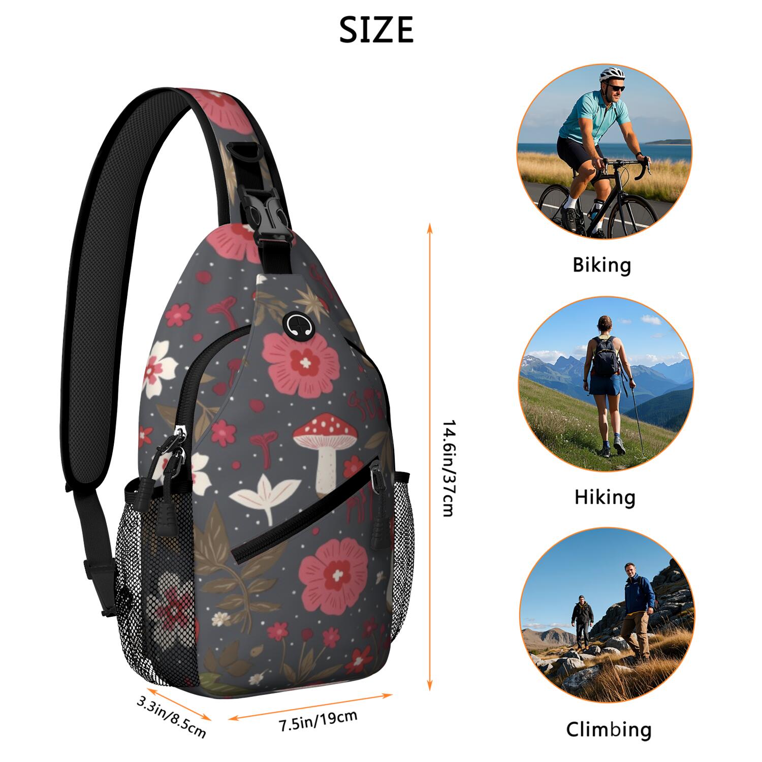 Mushroom Crossbody Sling Bag for Women Men Fashion Backpack Crossbody Shoulder Bag Chest Bag Travel Hiking Casual Sport Daypack