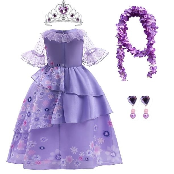 Disfraz de Disney Encanto para niñas, vestido de princesa con volantes de flores moradas, ropa de fiesta para juegos de rol zhangmengya unisex