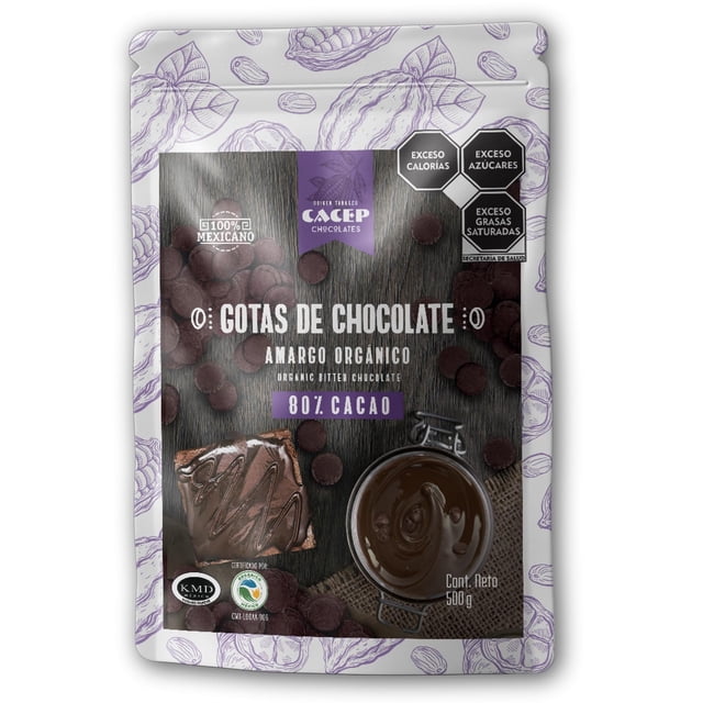 CACEP | Gotas de Chocolate Orgánico Amargo 80% cacao 500g | Bajo en azúcar | Sin lácteos | Vegano | Ideal para Repostería