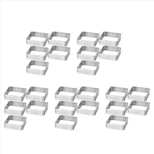 Anillo Perforado para Tartas Moldes para Tartaletas de Acero Inoxidable Forma Cuadrada Molde para Tartas CíRculo Herramienta para Hornear Pasteles Franceses, Paquete de 25