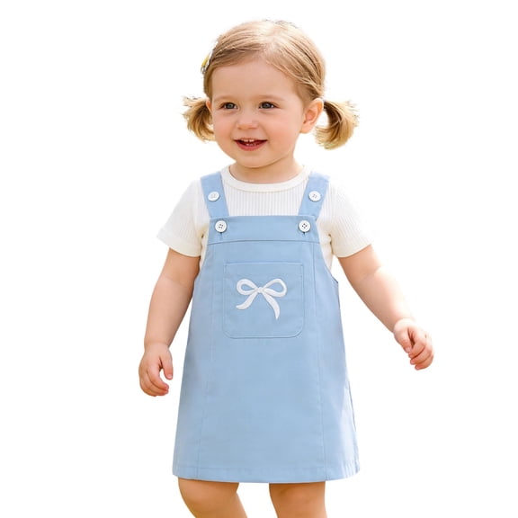 Hienoo Baby Girls Outfits Short Sleeve Ribbed Romper Jumper Dress Set, Sizes 0-24 Months