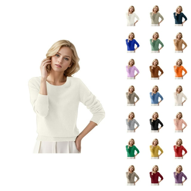 Pulls pour Femmes 2026 Mode Automne Hiver Manches Longues Col Rond Doux Tricoté Uni