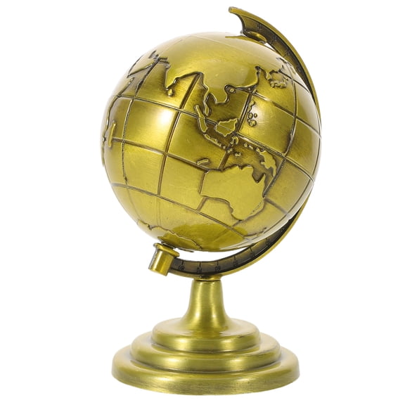 WRISTBIQUE Office Desktop Globe Decor in Vintage Golden Metal with Rotating Feature and Retro Style