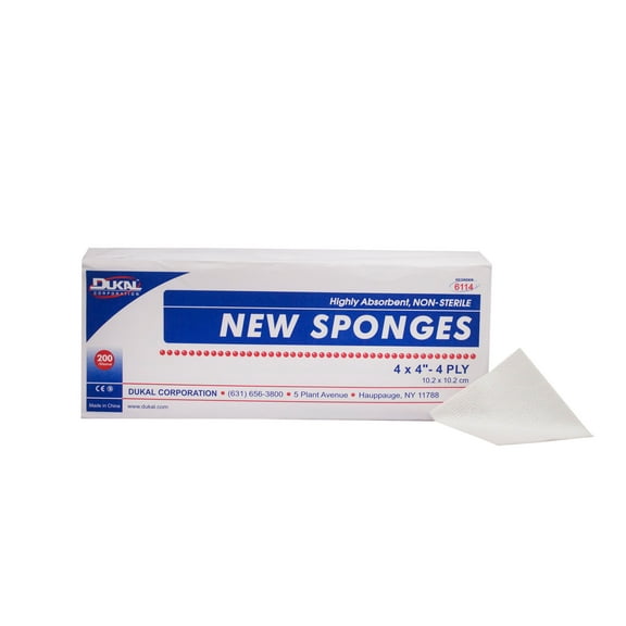 Dukal NonWoven Sponge, Polyester / Rayon 4-Ply 4 X 4 Inch Square NonSterile, Dukal, 6114 - Pack of 200