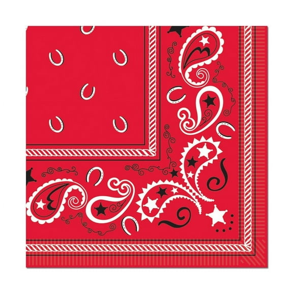 Party Central Club Pack of 96 White and Red Paisley Print Bandana Disposable Luncheon Party Napkins