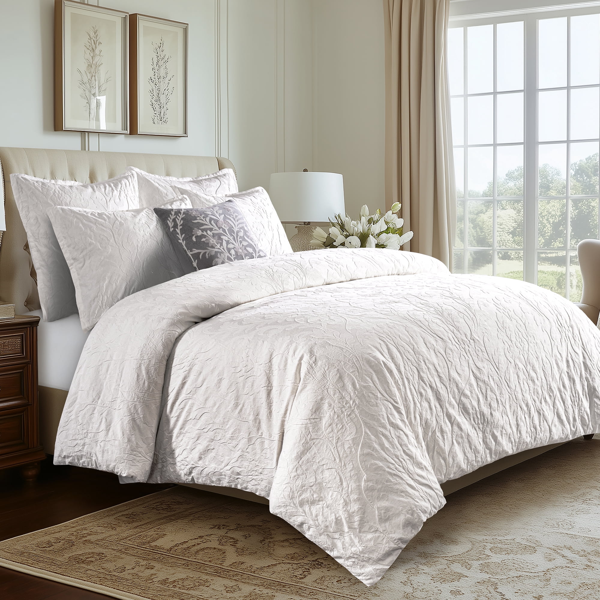 Levtex Home - Alessio White Duvet Cover Set - King Duvet (68x88in) and 2 King Shams (20x36in) - Textured Woven Design - White - No Inner Included - Cotton