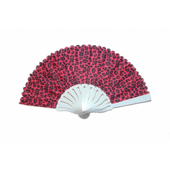 Leopard Style Hand Fan with White Slab-red