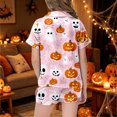 thumbnail image 6 of Halloween Pajamas Kids Size 11-12 Years Nightwear Full Print Short Sleeve Top with Elastic Shorts Soft Pjs for Girls Light Pink, 6 of 6