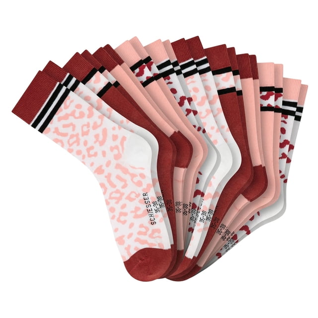 SCHIESSER Calcetines para niñas, paquete de 10 - «Legwear Teens», estampados, mezcla de algodón Rojo/Rosa/Blanco 39-42