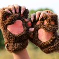 thumbnail image 2 of Daolelai Cat Claw Gloves Plush Half Finger Bear Paw Fingerless Gloves Cute Women Thick Velvet Halter Gloves Cartoon Warm Gloves, 2 of 6