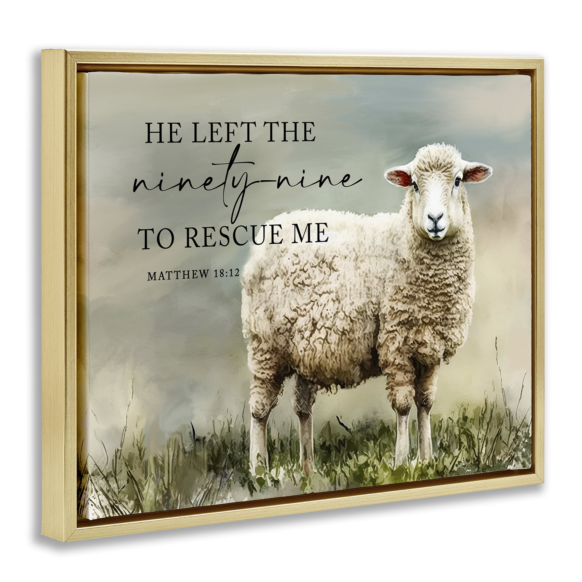 Stupell Industries Left The Ninety Nine Proverb Religious & Spiritual Painting Gold Floater Framed Canvas Art Print Wall Art, 21 x 17