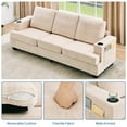 thumbnail image 5 of BouPower 89-Inch Modern 3-Seater Sofa Couch with Cup Holders and Side Storage Pockets, Comfy Couches with Deep Seat for Living Room Apartment Lounge, Beige, 5 of 8