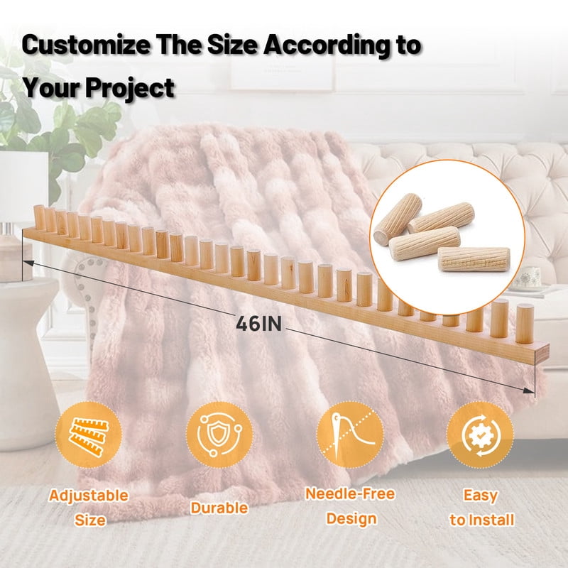 PUKNLY Chunky Blanket Loom, 46" Adjustable Chunky Yarn Loom Kit, Wood Knitting Loom for DIY Blankets, User-Friendly Blanket Making Kit for Home Decor & Stress Relief