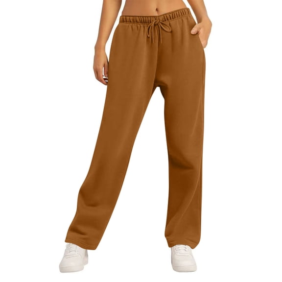 Maplenight Women's Wide Leg Sweatpants Drawstring Elastic Waist Sweat Pants Solid Color Casual Track Pants with Pockets