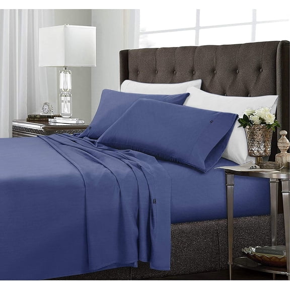 4 Piece Bamboo Microfiber Hyacinth Blue Full Sheet Set, Deep Pocket Bed Sheets