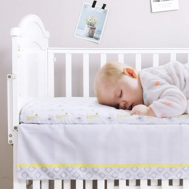 Sweet Baba 3 Piece Organic Cotton Crib Bedding Set For Neutral Boy And Girl portable Standard Baby Bedding Set Woodland Deer Elephant Crib Set Yello