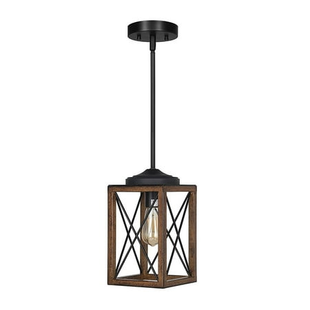 

NICEXMAS Farmhouse Pendant Light Decorative Metal Hanging Light Fixture with Wooden Shade
