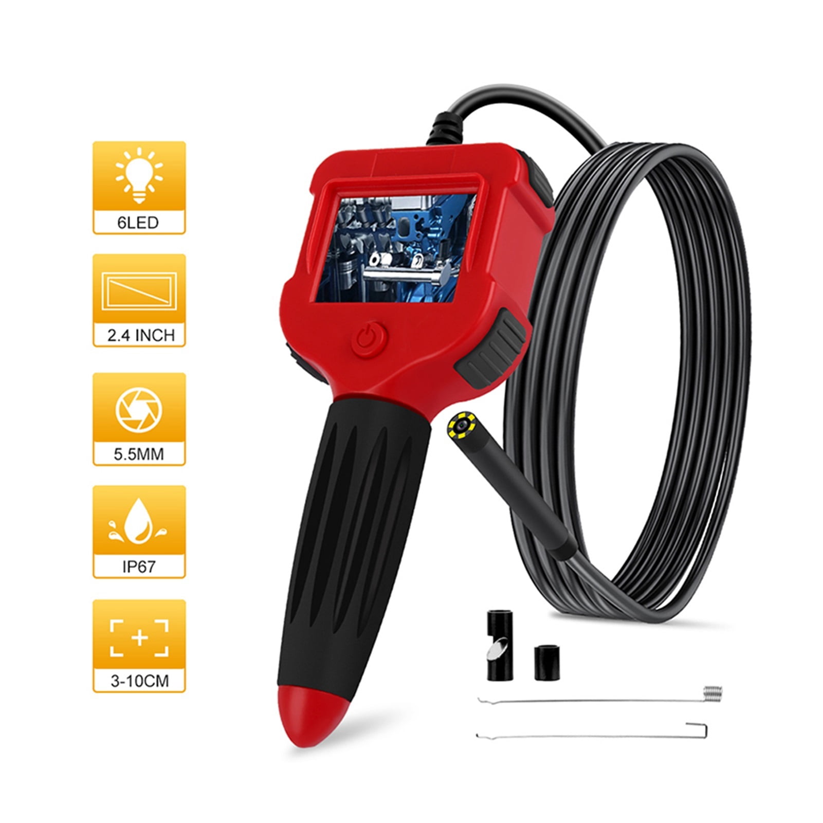 Hand-Held LCD Endoscope Camera Digital Inspection Camera 2.4 Inch Video Borescope 720P HD With 6 LED 5.5mm Probe ,Various Applicable