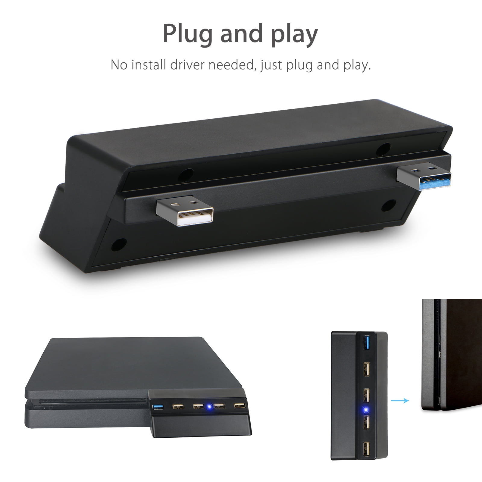 USB 2.0/3.0 Extender 4 Ports Hub Splitter Adapter Converter for PS4 Slim  Console