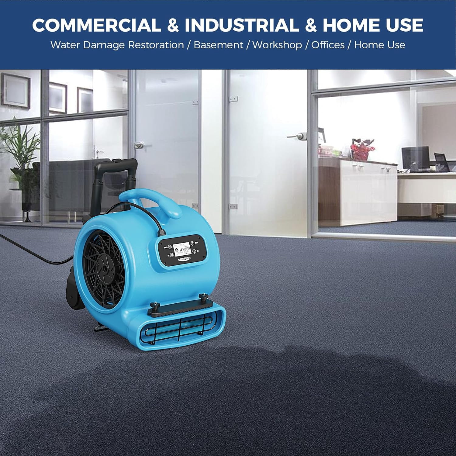 ALORAIR 3000 CFM Air Mover Blower Fan for Industrial, Floor Drying Fan, Carpet Dryer - 18 Timer, Handle Wheelkit, Digital Control, Carpet Buckles, for Water Damage Restoration and Plumbing