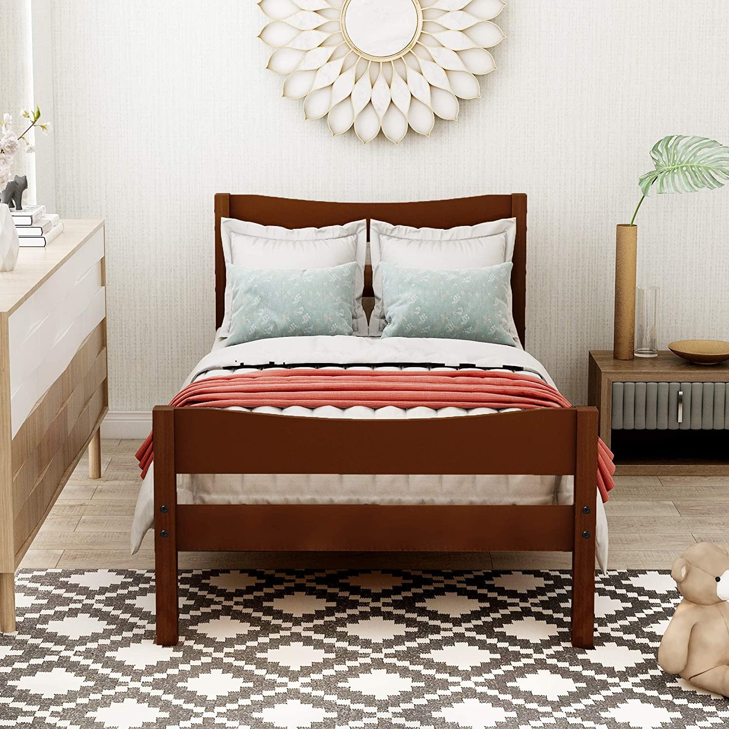 Platform Bed Frame With Headboard And Footboard Twin Bed Frames For Kids Heavy Duty Pine Wood Twin Bed Frame Modern Twin Size Bedroom Furniture With Wood Slats Support No Box Spring Needed