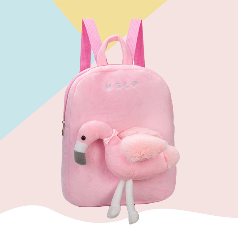 Kids Flamingo Toddler Backpack With Detachable Stuffed Animal Toy  Kindergarten Snack Bag Toddler Preschool Plush Bag(pink)