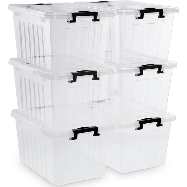 L Clear Plastic Storage Bins with Lids Stackable and Nestable Storage Boxes with Lids Large Plastic Storage Containers for Garage Closet Kitchen s