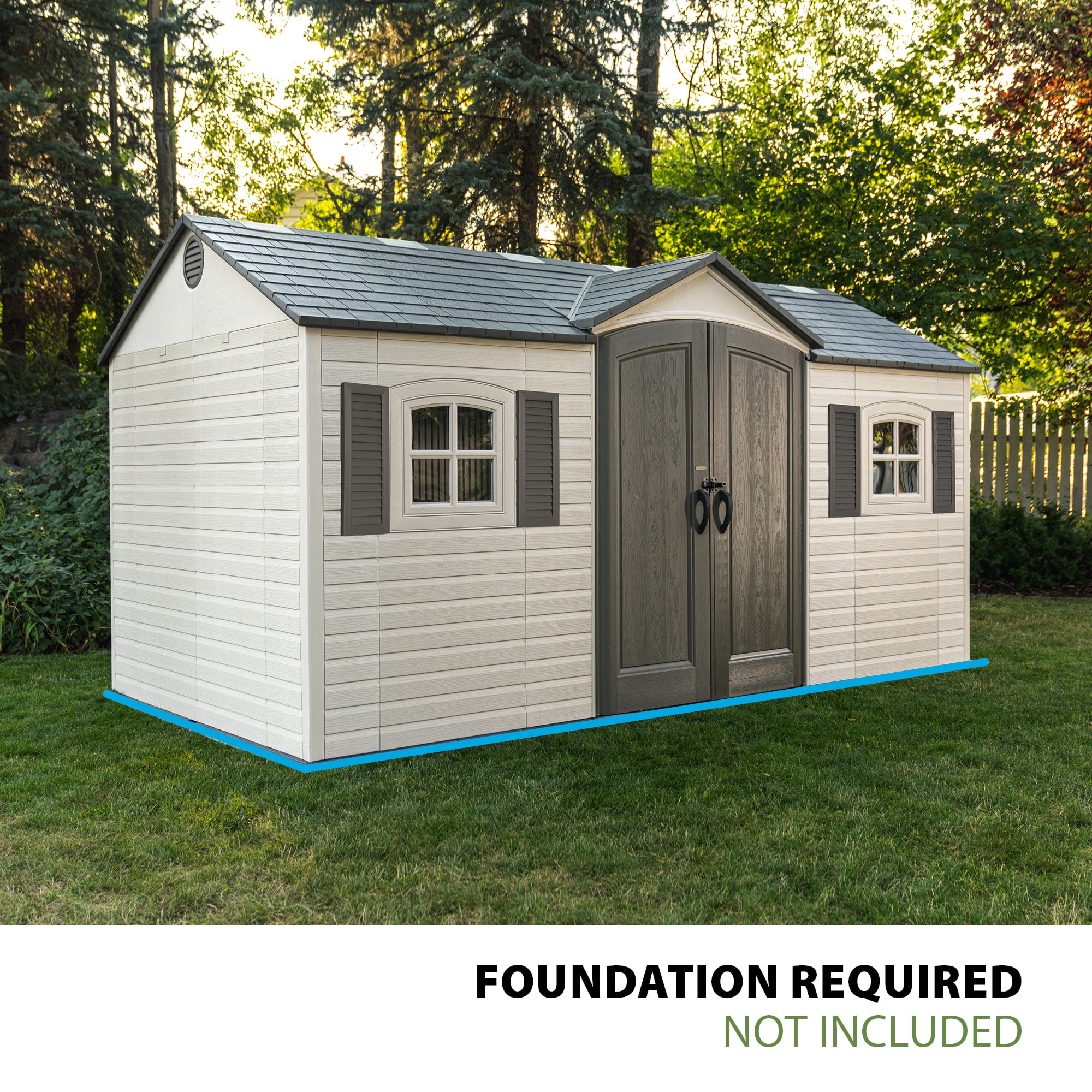 Lifetime Lockable DIY Polyethylene Outdoor Storage Shed, 106.5 sq. ft.,15' x 8' Tan & Gray (60465)