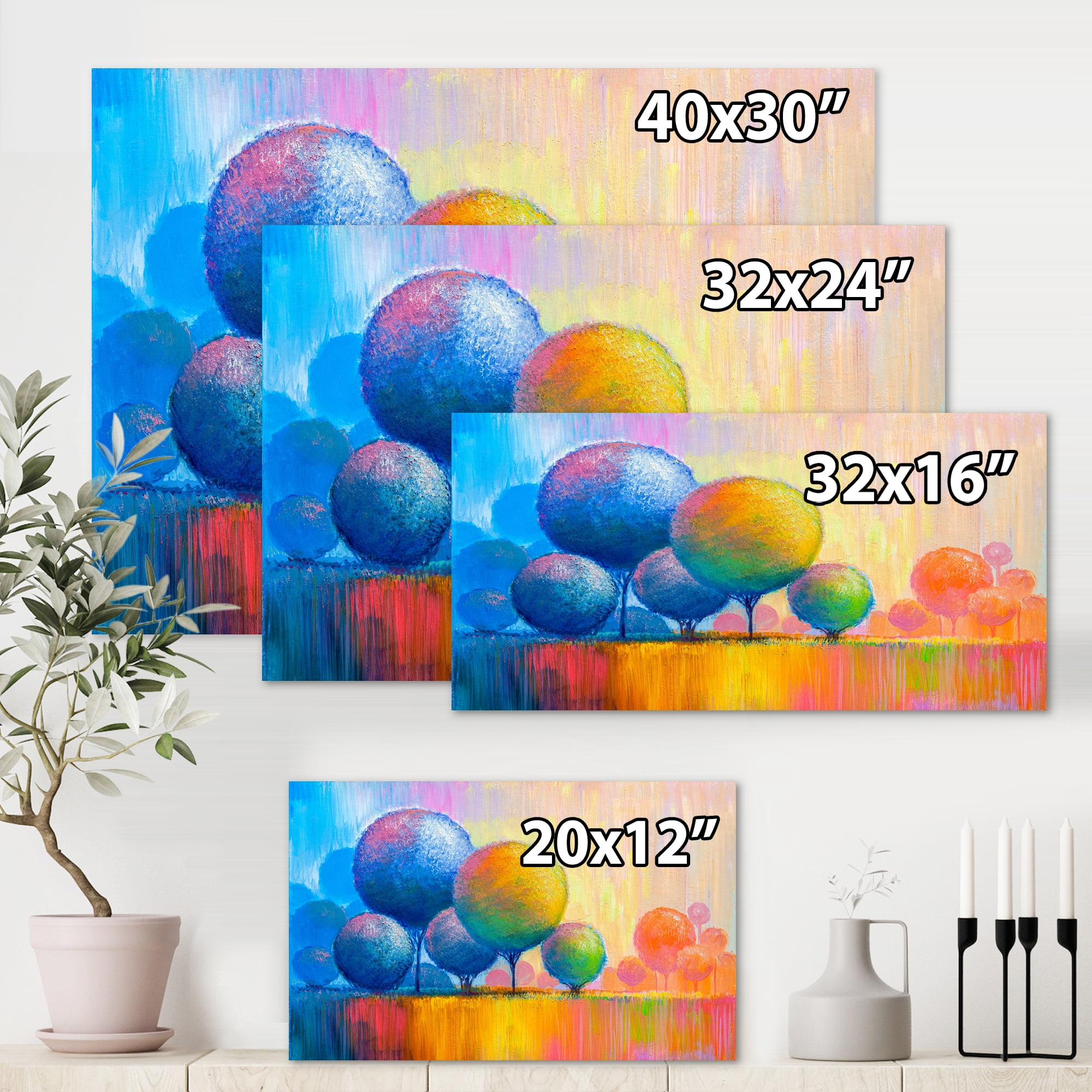 Designart ' Ornamental Colourful Trees VII ' Modern Canvas Wall Art Print