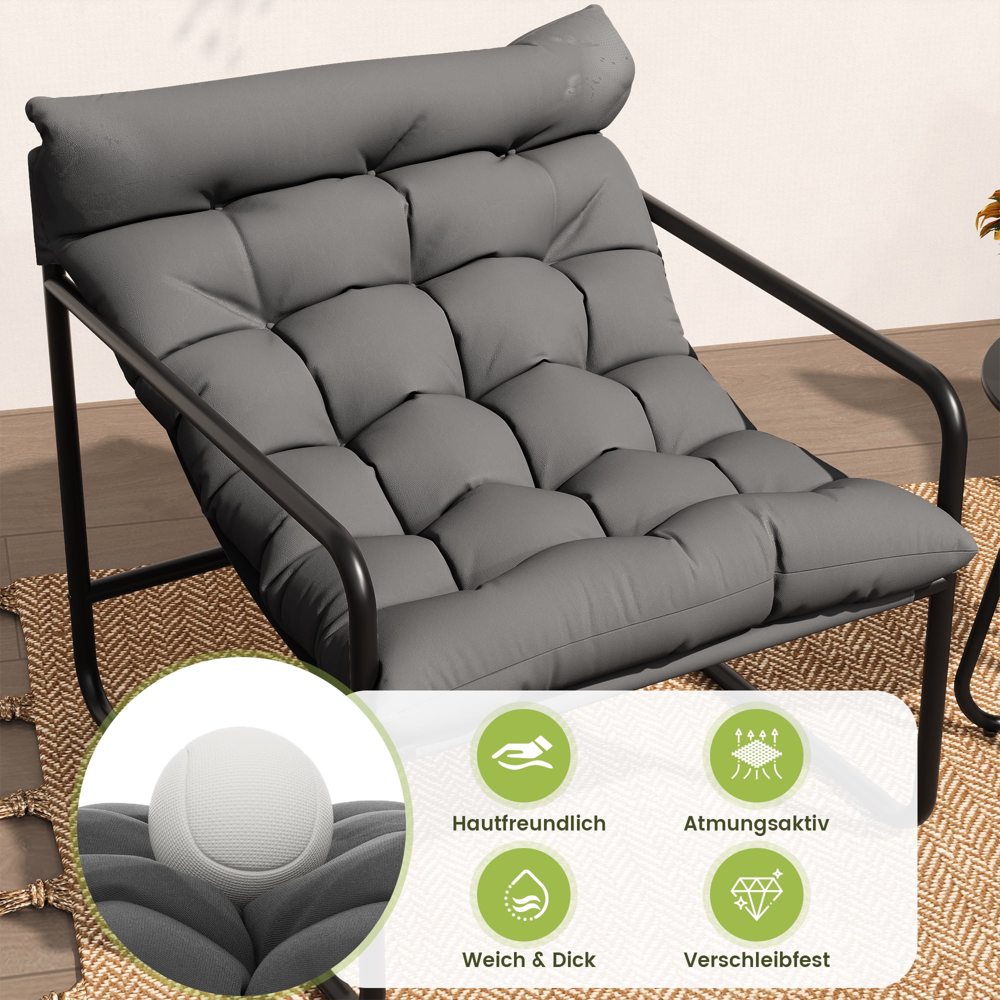 ELPOUSN 3-Piece Modern Outdoor Lounge Set for 2 - Gray Balcony Furniture with Cushions, Stylish Garden & Patio Seating
