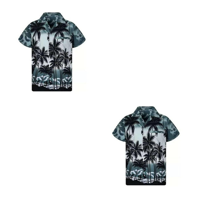 Qarigey Camisa Manga corta Secado rápido Botón suelto Vacaciones Ropa de playa Vacaciones Gary/M 2Conjunto