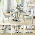 thumbnail image 3 of 70.08”Glass Dining Table Set for 4,Modern Rectangle Clear Tempered Glass Top with U-Shaped Stainless Steel Base,6 Velvet Upholstered Dining Chairs for Apartment, Kitchen Dining Room,Small Spaces, 3 of 7