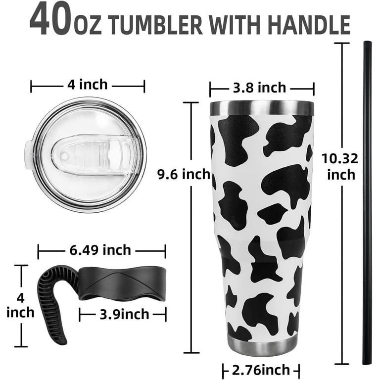 40oz Cow Head Pattern Stainless Steel Tumbler with Lid and Straw - Por