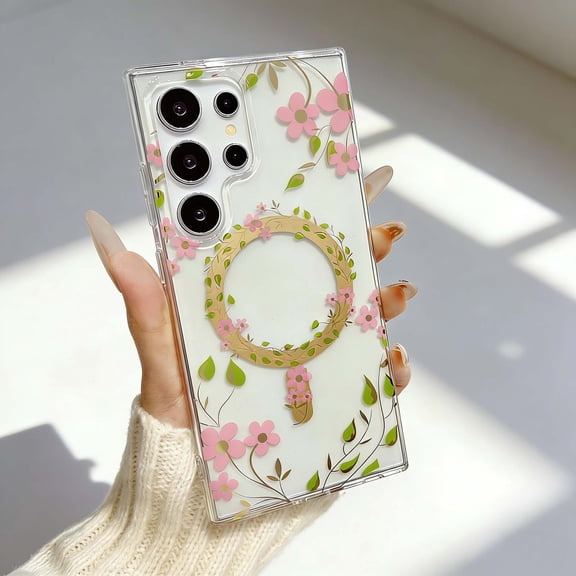 For Samsung Galaxy S25 Edge Phone Case,Compatible With Mag-Safe,Elegant Colorful Floral Print Pattern,Transparent Back,PC TPU Hybrid Shockproof Anti-fall Non-Slip Drop Protection,Phone Case,C