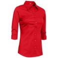 thumbnail image 2 of J. METHOD Women's Button Down Shirt 3/4 Sleeve Roll Up Stretch Collar Office Work Formal Casual Basic Blouse Top, 2 of 6