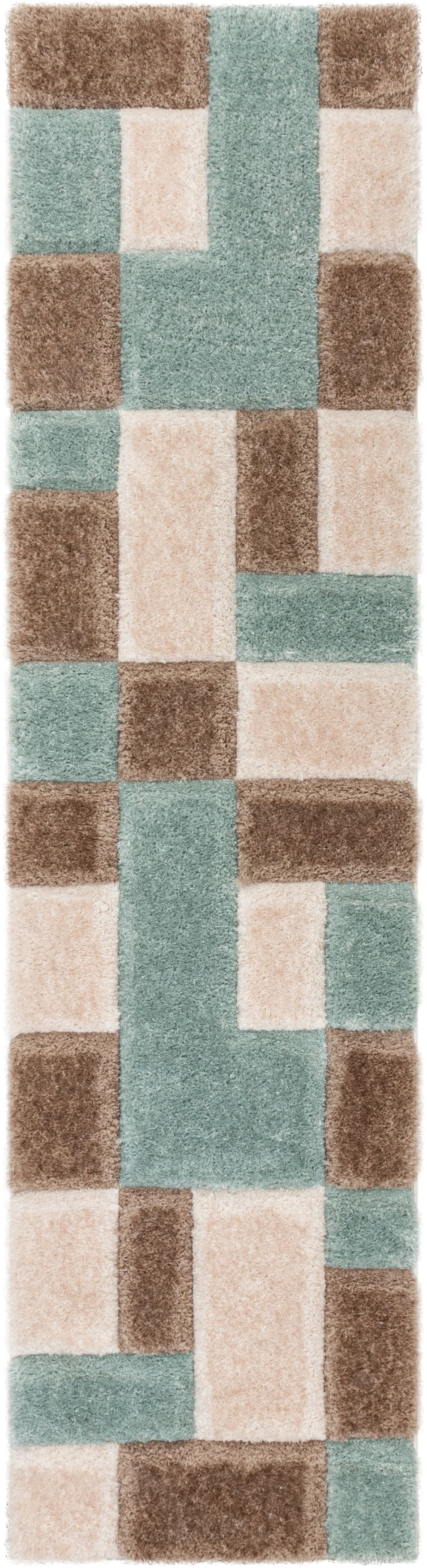 Well Woven San Francisco Escondido Blue Modern Geometric Squares 2'7" x 9'10" Runner Area Rug
