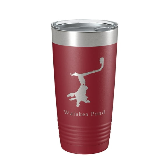 Waiakea Pond Tumbler Lake Map Travel Mug Insulated Laser Engraved Coffee Cup Hawaii 20 oz Maroon